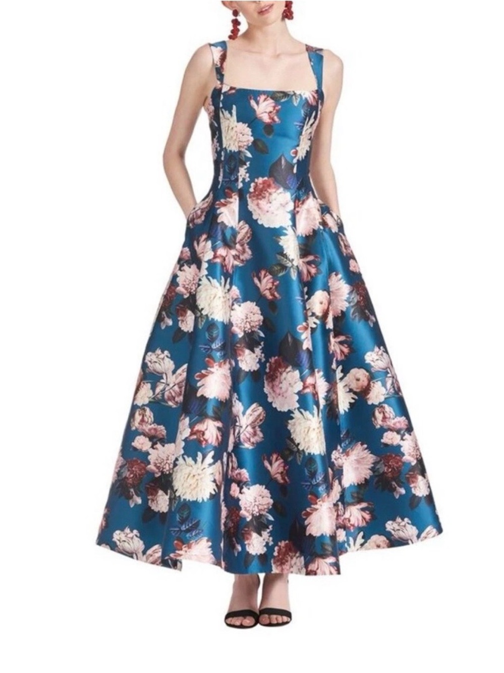 NWT Sachin & Babi Audrey Floral Sleeveless Satin Gown Size 4 Flawed